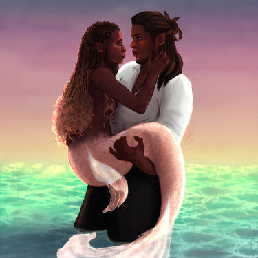 Mermaid Couple Half Body + Fully Body, $45